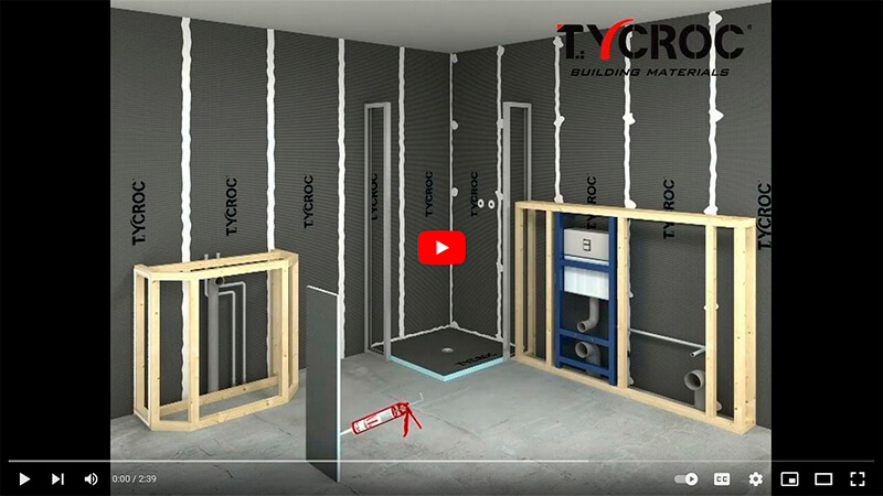 Tycroc märkätilajärjestelmä rakennetaan seinään, kattoon ja lattiaan asennettavista Tycroc TWP märkätilalevyistä