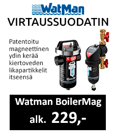 Vesikiertoisten lämmitys- ja jäähdytysjärjestelmien puhdistaja! Watman BoilerMag virtaussuodattimen hinta alk. 229€